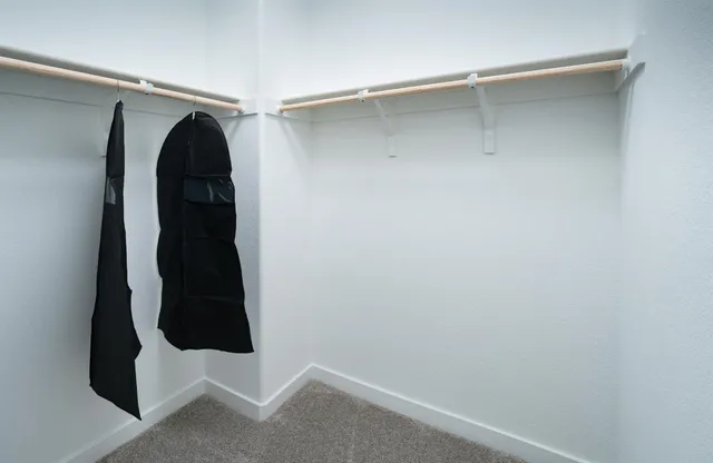 a view of walk in closet with clothes