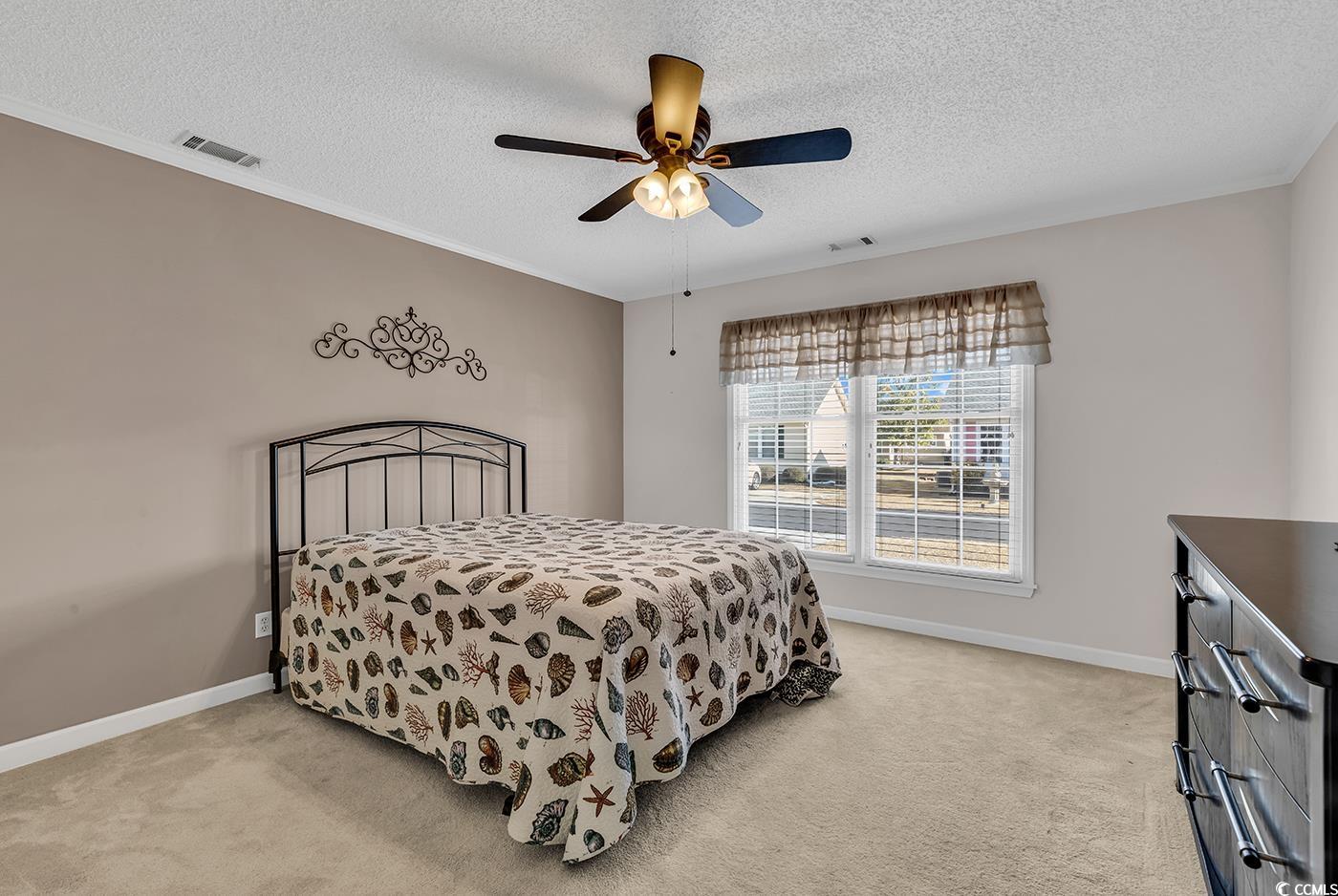 9467 Old Palmetto Road Murrells Inlet, SC 29576 - Photo 16 of 38 Bedroom with ceiling fan, light colored carpet, an