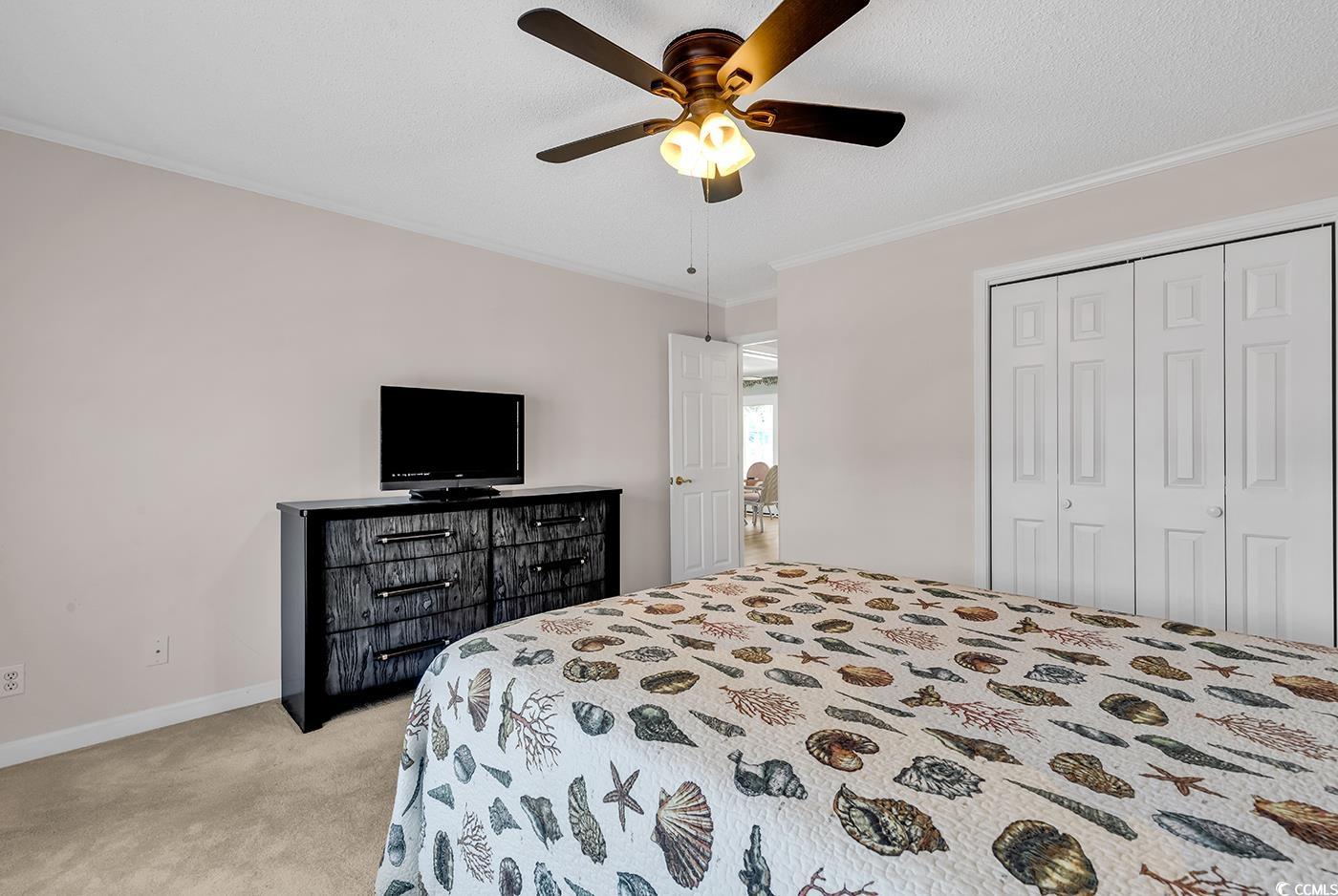 9467 Old Palmetto Road Murrells Inlet, SC 29576 - Photo 17 of 38 Bedroom with crown molding, light colored carpet,