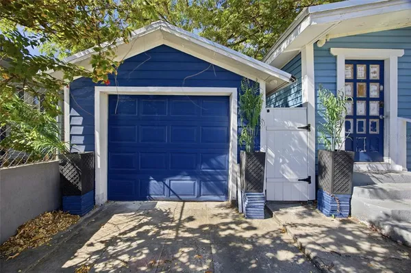 a wooden door and outdoor space