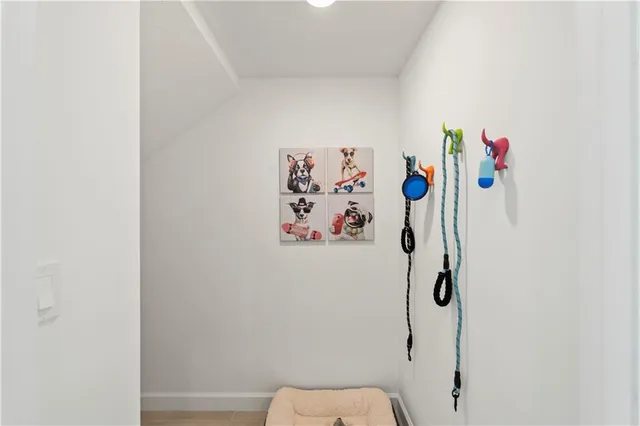 a bathroom with a shower and a toilet