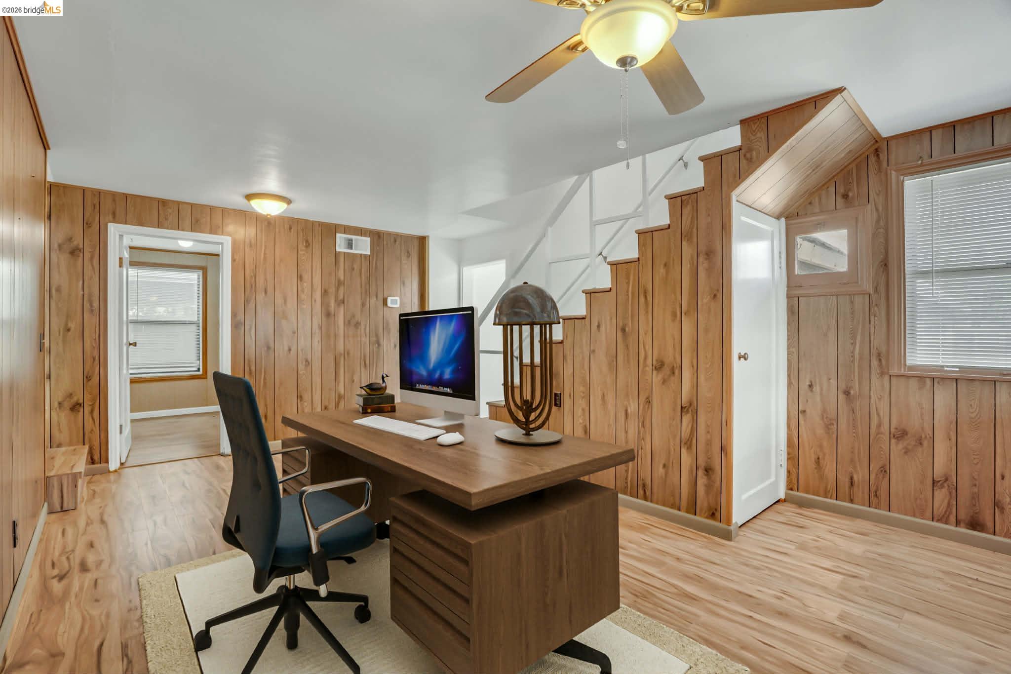 1922 Taylor Road Bethel Island, CA 94511 - Photo 11 of 49 Office space with wooden walls, ceiling fan, and light wood finished floors