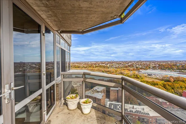 a view of a city from a balcony