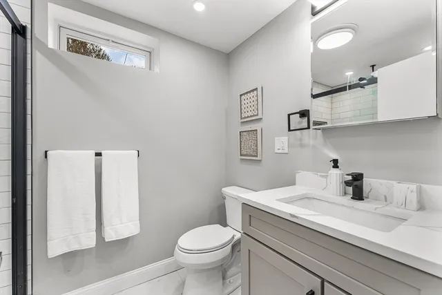a bathroom with a sink toilet and vanity
