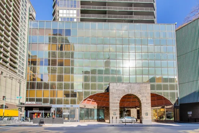 a view of a building and a street