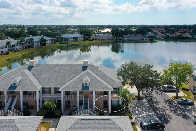 a view of a lake with houses