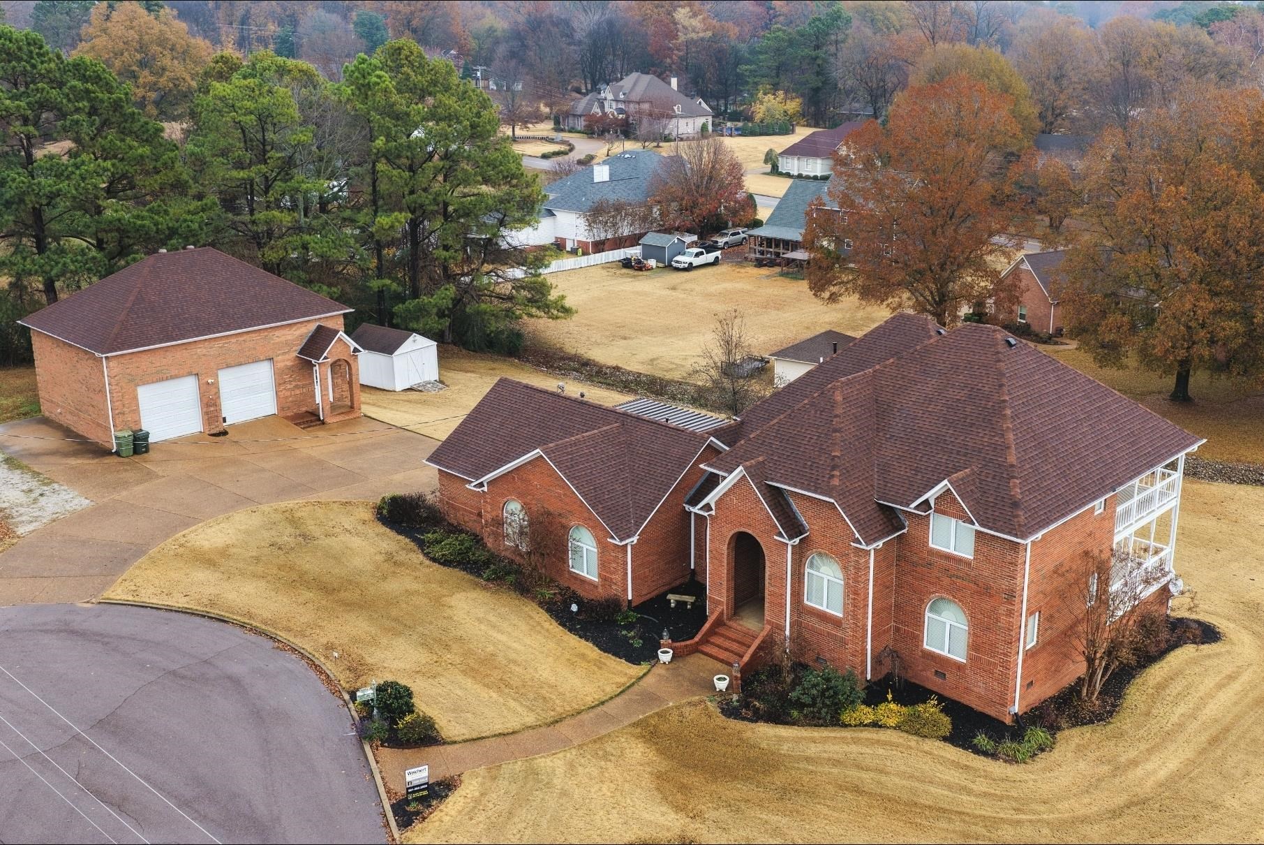 an aerial view of a house