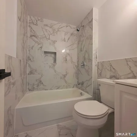 a bathroom with a toilet and a bathtub