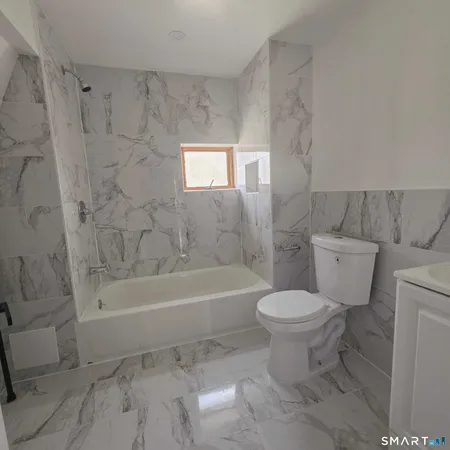 a bathroom with a toilet and a bathtub