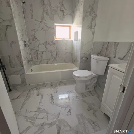 a bathroom with a toilet and a bathtub