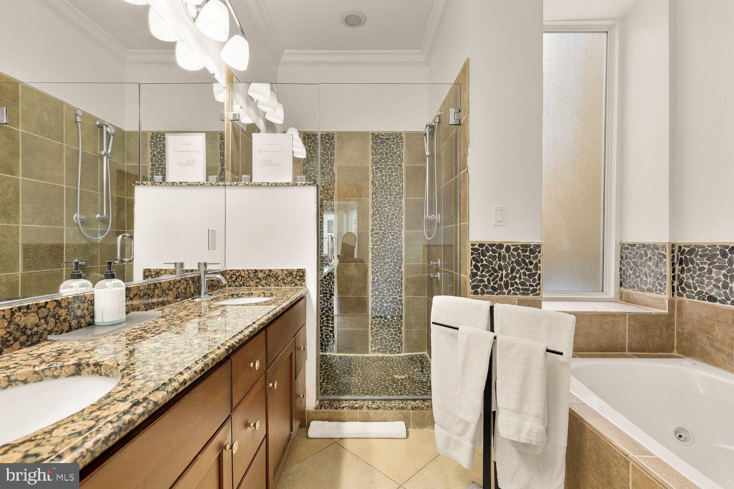 2814 13th Street Northwest Washington, DC 20009 - Photo 22 of 35 a bathroom with a granite countertop sink mirror and a bath tub