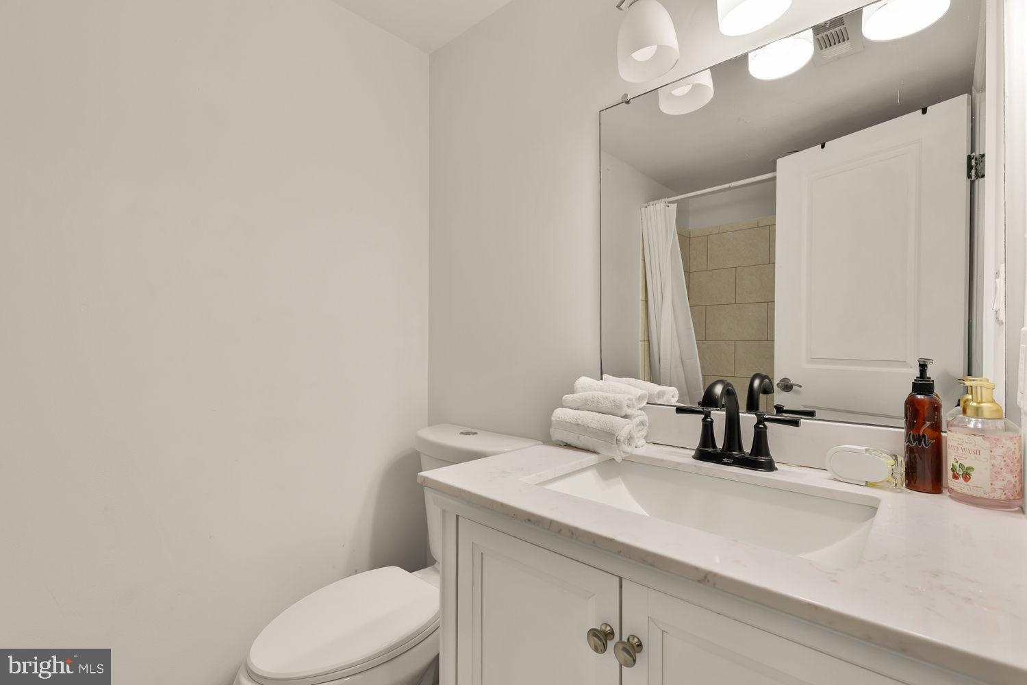 2814 13th Street Northwest Washington, DC 20009 - Photo 32 of 35 a bathroom with a sink a toilet and mirror