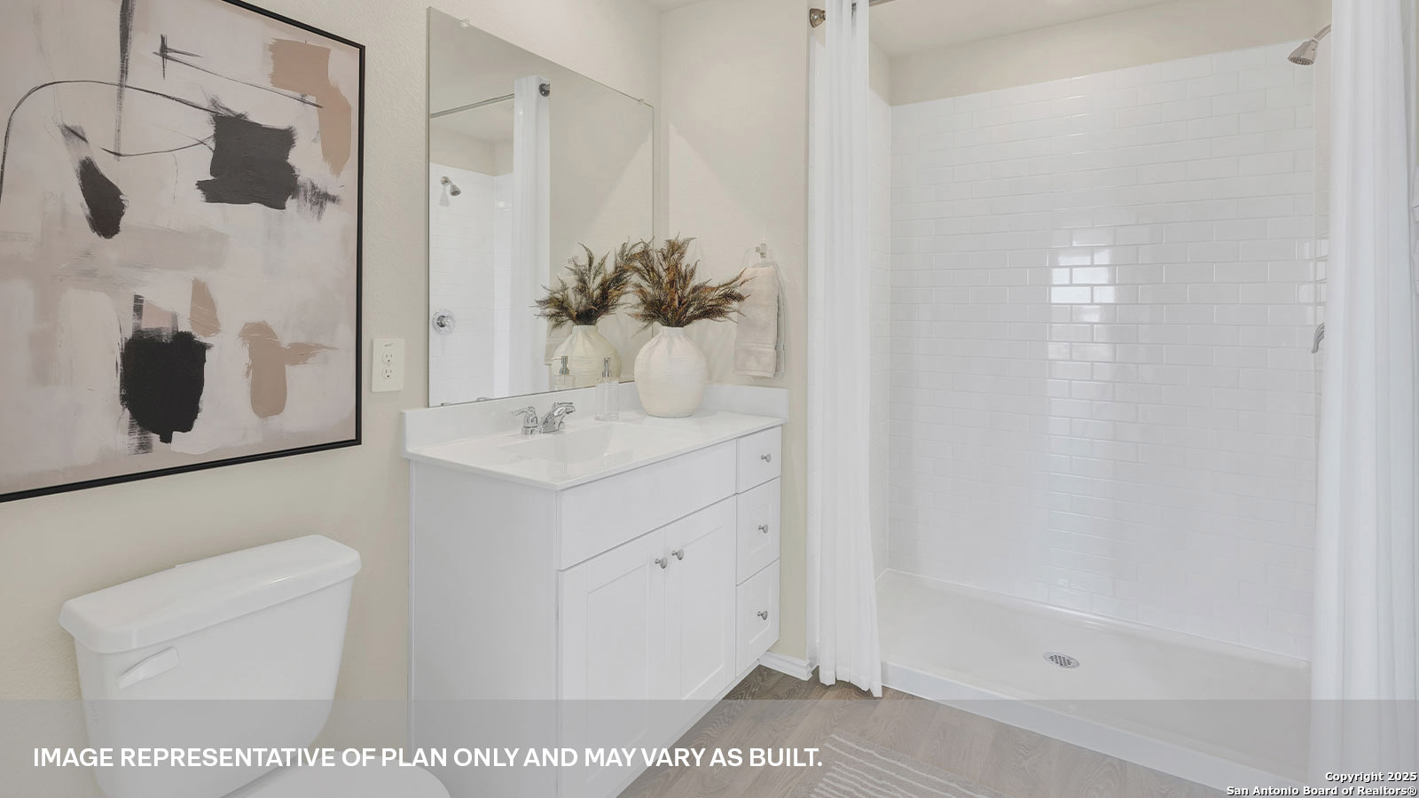 188 Surrey Oaks Maxwell, TX 78656 - Photo 16 of 35 a bathroom with a sink a mirror and shower