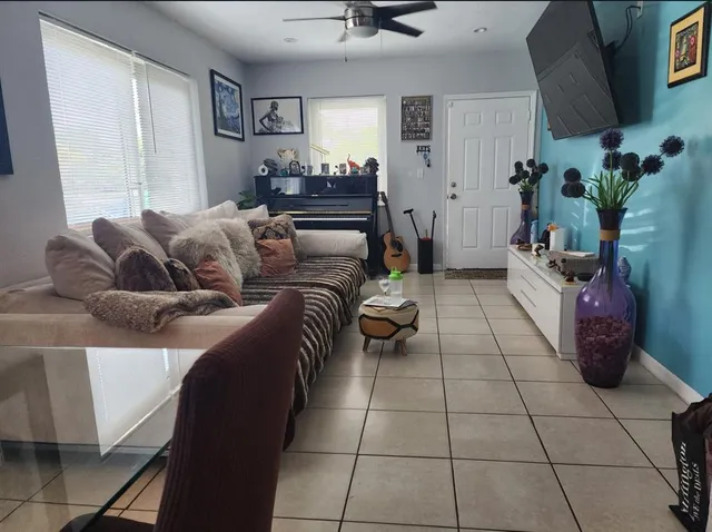 a living room with furniture