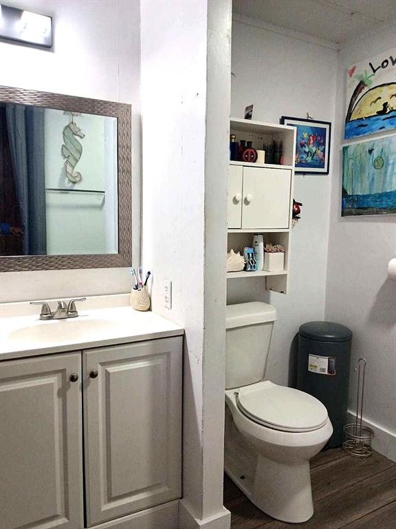 9153 Bouncer Road Quinlan, TX 75474 - Photo 12 of 27 a bathroom with a toilet a sink and a mirror
