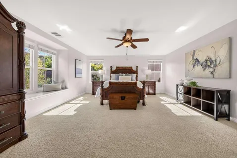 a bedroom with a bed and a closet