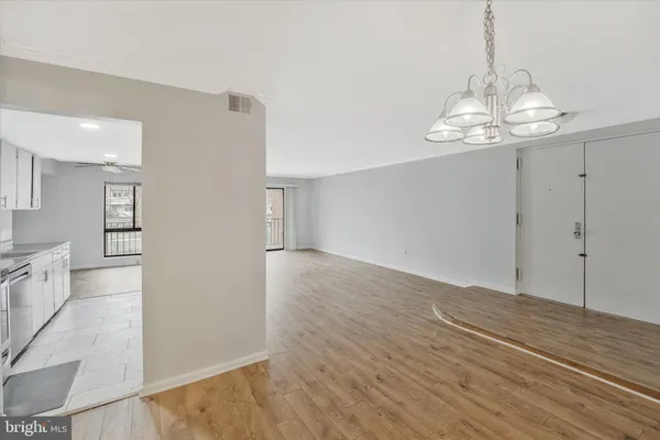 a view of a chandelier in a room
