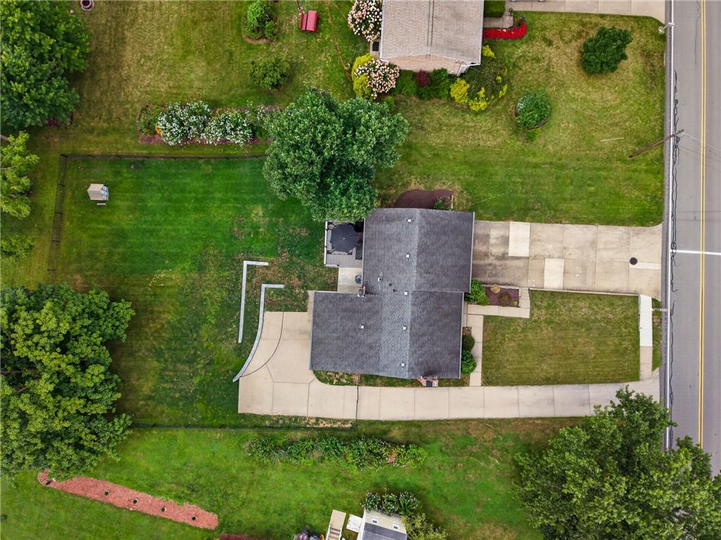 272 Hays Road Pittsburgh, PA 15241 - Photo 42 of 43 High-angle aerial view showing approximate property boundaries, lot layout, and relation to nearby green spaces. Notice the additional side driveway leading to the back yard for extra parking or accessibility.