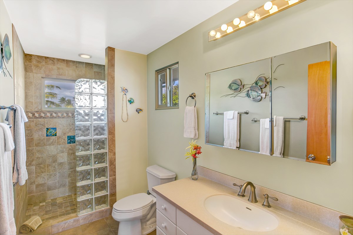 1811 Pe'e Road Koloa, HI 96756 - Photo 22 of 25 a bathroom with a sink a toilet a mirror a vanity and shower
