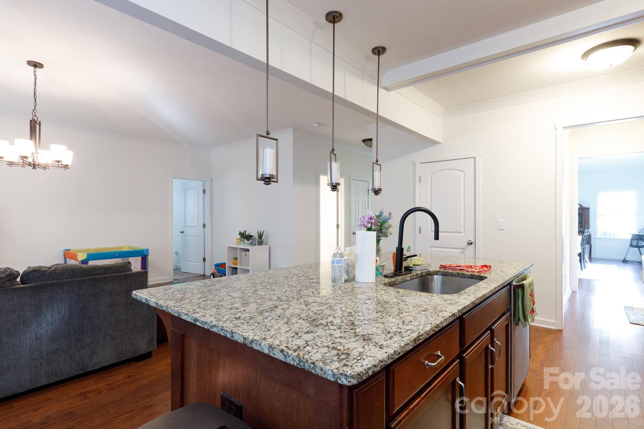 3121 Crosswind Drive Fort Mill, SC 29707 - Photo 10 of 31 a kitchen with kitchen island stainless steel appliances a sink stove and living room view