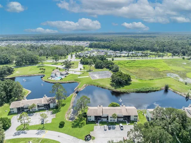 an aerial view of a house with a garden