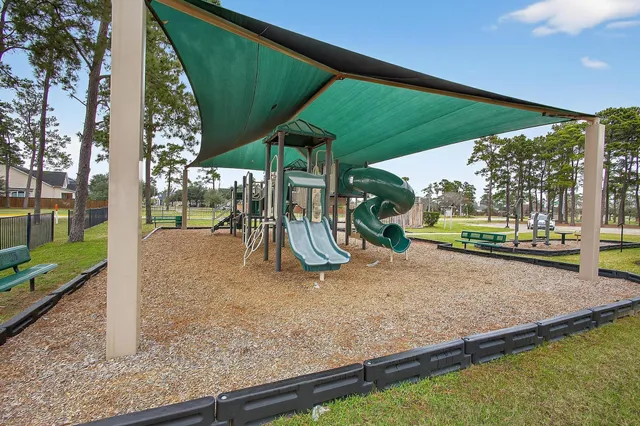a view of a park with slide