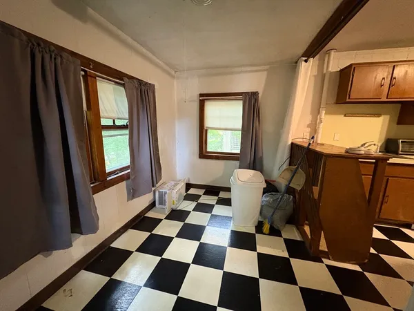 a black and white checkered floor