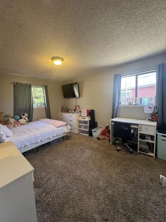 a bedroom with bed and window