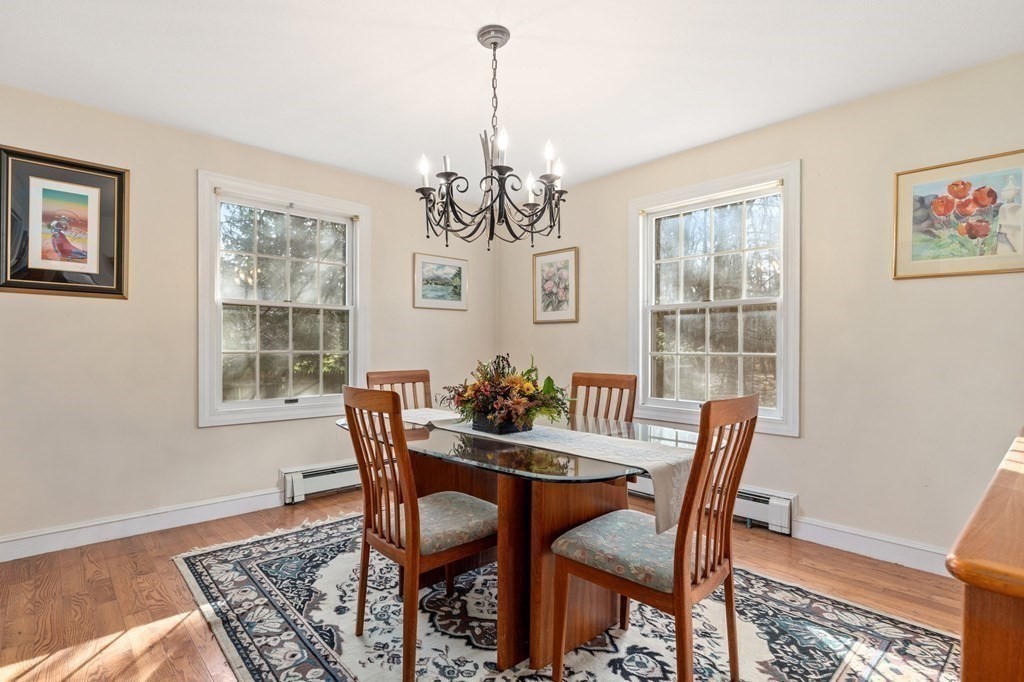 30 Woodside Road Topsfield, MA 01983 - Photo 8 of 42 a dining room with furniture a rug and a chandelier