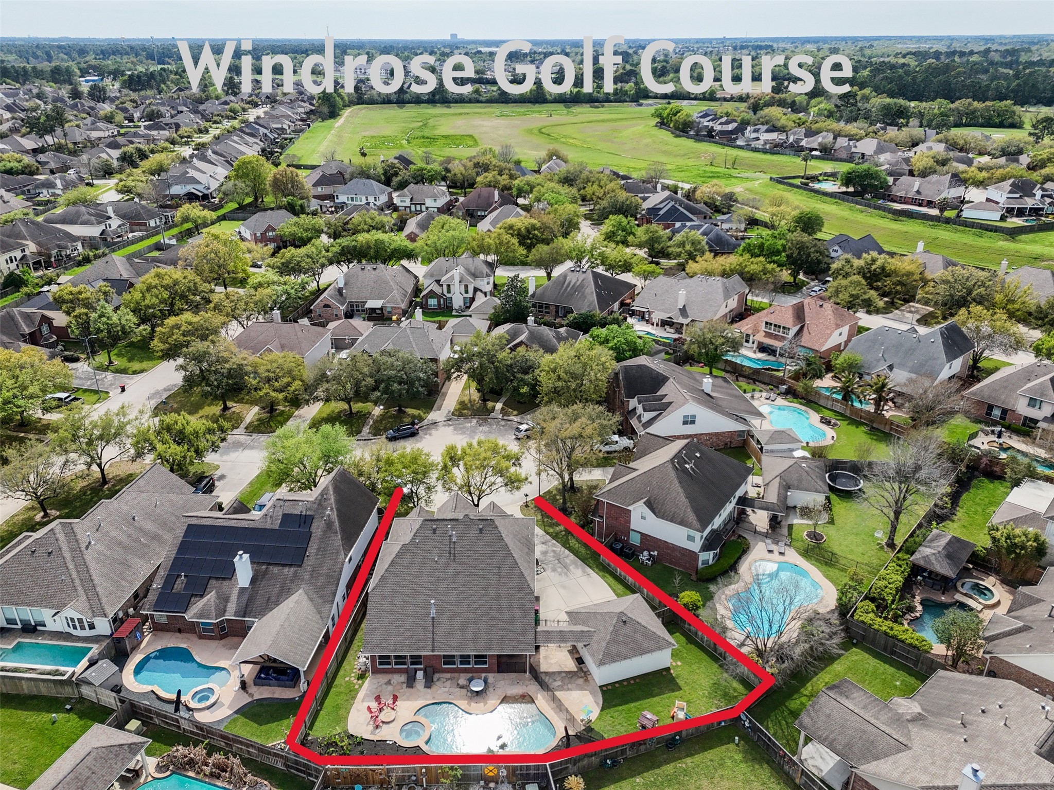 6010 Foxland Court Spring, TX 77379 - Photo 2 of 43 This aerial view showcases this charming home near Windrose Golf Course in a cul-de-sac lot.