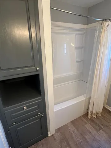 a bathroom with a bathtub