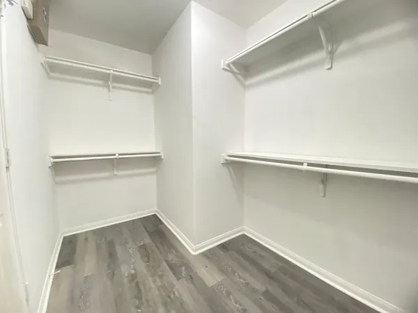 a view of an empty walk in closet