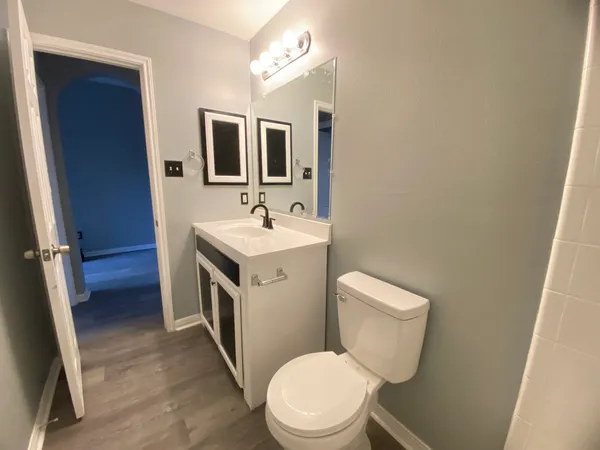 a bathroom with a toilet a sink and mirror