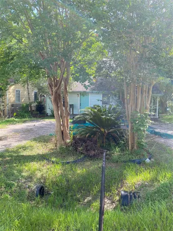 a view of backyard of house with green space