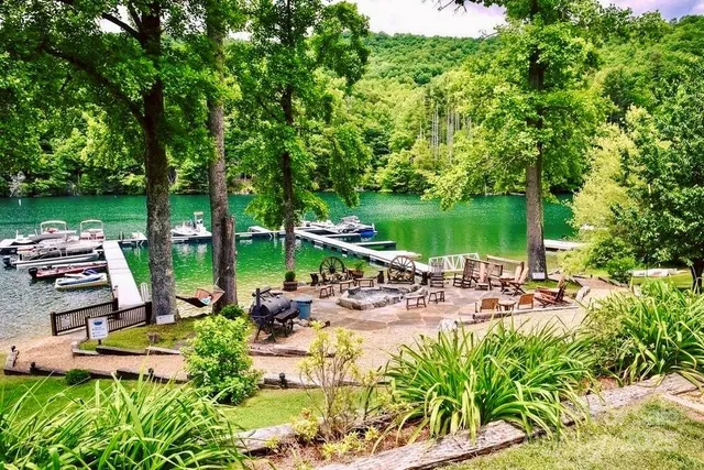 an outdoor space with lounge chair