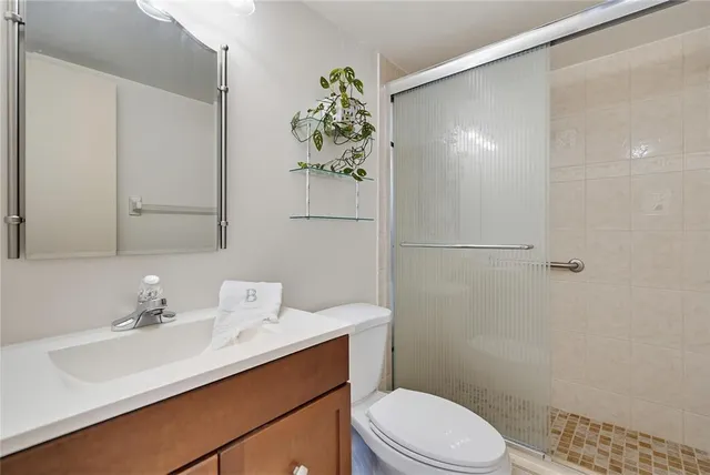 a bathroom with a sink mirror toilet and vanity