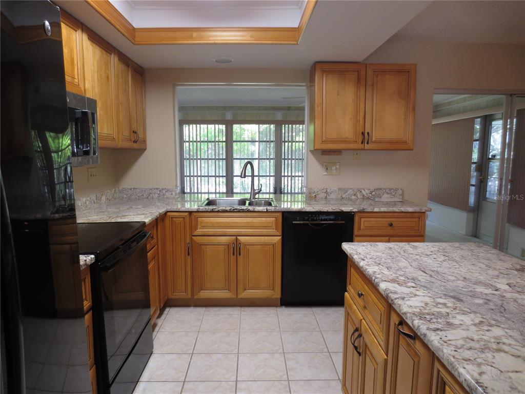 3235 East Dorchester Drive Palm Harbor, FL 34684 - Photo 33 of 47 a kitchen with granite countertop a sink a counter top space appliances and cabinets