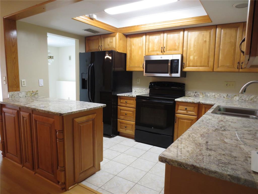 3235 East Dorchester Drive Palm Harbor, FL 34684 - Photo 34 of 47 a kitchen with stainless steel appliances granite countertop a refrigerator and a stove top oven
