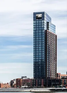 a city view with tall buildings