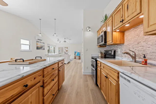 a view of a city with an ocean view