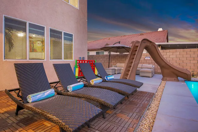 a view of an outdoor space with seating area