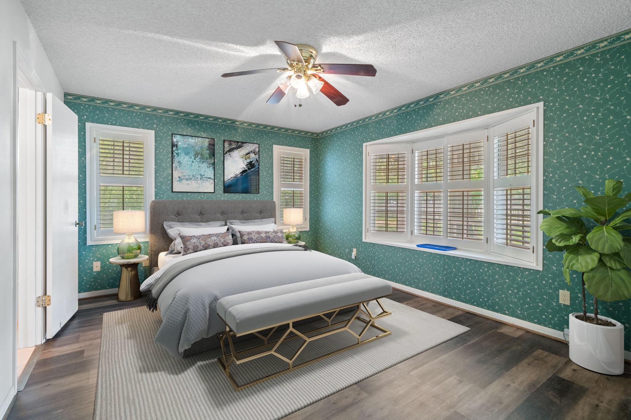 3541 Highway 159 La Grange, TX 78945 - Photo 18 of 38 Virtually Staged: Secondary bedroom with dark stained wood floors, and a ceiling fan.