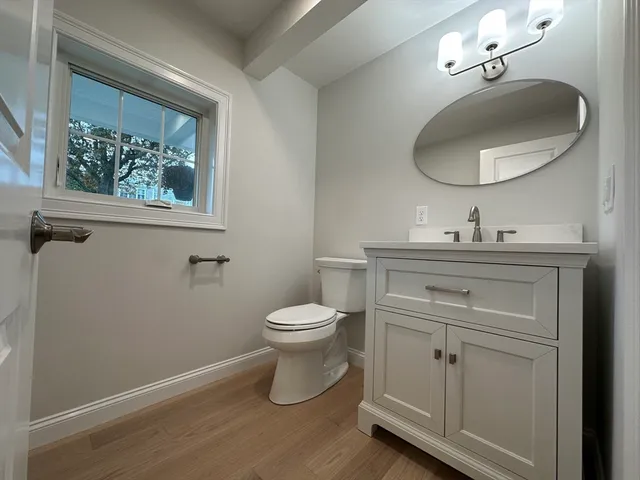a bathroom with a toilet a sink and mirror