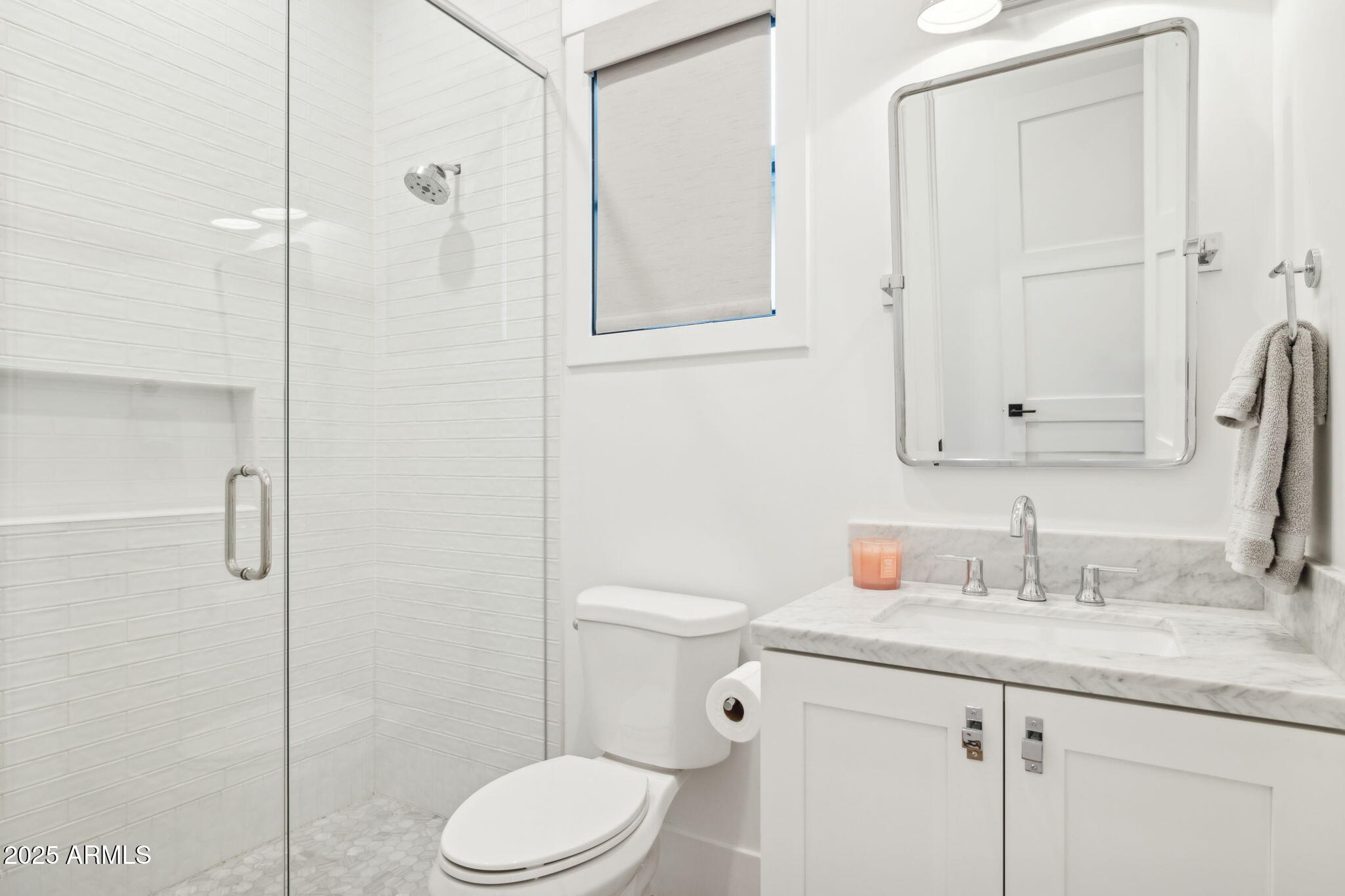 3530 East Glenrosa Avenue Phoenix, AZ 85018 - Photo 28 of 41 a bathroom with a granite countertop sink toilet and shower