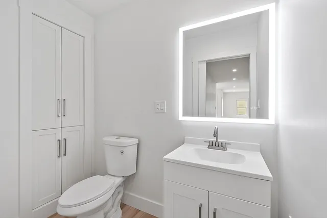 a bathroom with a sink toilet and vanity