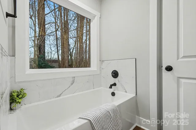a bathroom with a bathtub and a shower