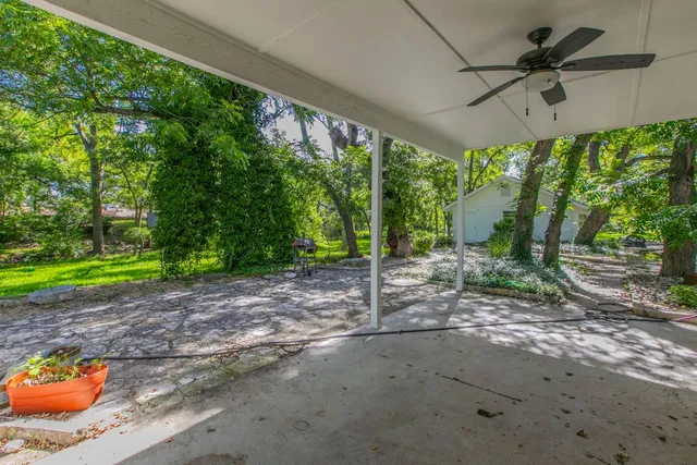 a view of an outdoor space and swimming pool