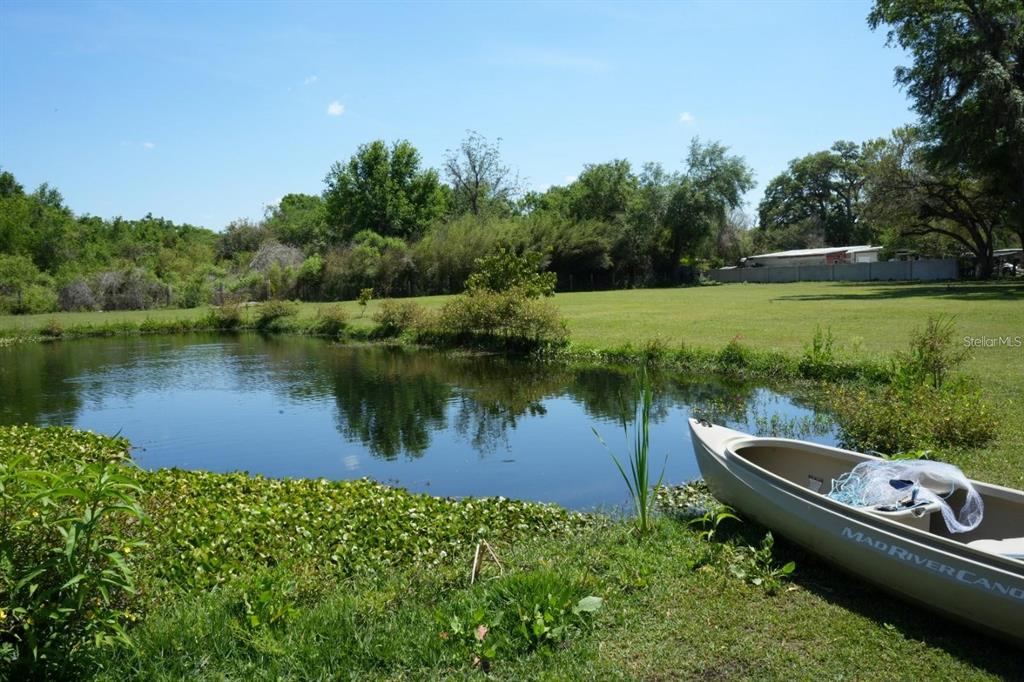 7040 Lumberton Road Zephyrhills, FL 33540 - Photo 31 of 34 a view of a lake with a yard and potted plants