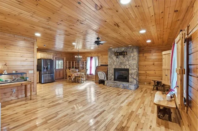 a view of a hall with wooden floor