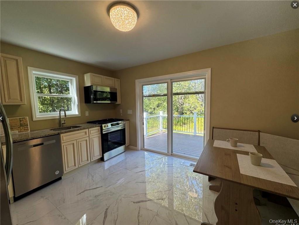 30 Daly Road Middletown, NY 10940 - Photo 10 of 25 Kitchen featuring a wealth of natural light, sink, stainless steel appliances, and dark stone counters